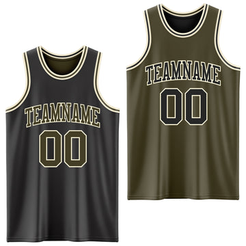 Custom Reversible Black Olive-Cream Double Side Sublimation Basketball Suit Jersey