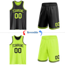 Load image into Gallery viewer, Custom Reversible Black Neon Green Double Side Sublimation Basketball Suit Jersey
