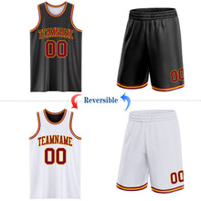 Load image into Gallery viewer, Custom Reversible Black Maroon-Gold Double Side Sublimation Basketball Suit Jersey
