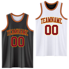 Load image into Gallery viewer, Custom Reversible Black Maroon-Gold Double Side Sublimation Basketball Suit Jersey
