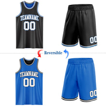 Load image into Gallery viewer, Custom Reversible Black Gray-Blue Double Side Sublimation Basketball Suit Jersey
