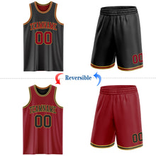 Load image into Gallery viewer, Custom Reversible Black Maroon-Old Gold Double Side Sublimation Basketball Suit Jersey
