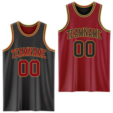 Load image into Gallery viewer, Custom Reversible Black Maroon-Old Gold Double Side Sublimation Basketball Suit Jersey
