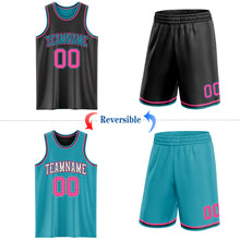 Load image into Gallery viewer, Custom Reversible Black Pink-Teal Double Side Sublimation Basketball Suit Jersey
