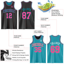 Load image into Gallery viewer, Custom Reversible Black Pink-Teal Double Side Sublimation Basketball Suit Jersey
