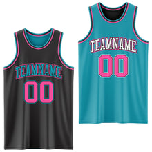 Load image into Gallery viewer, Custom Reversible Black Pink-Teal Double Side Sublimation Basketball Suit Jersey
