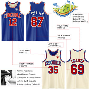 Custom Reversible Royal Red-Cream Double Side Sublimation Basketball Suit Jersey