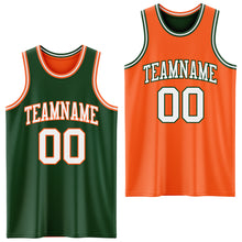 Load image into Gallery viewer, Custom Reversible Green White-Orange Double Side Sublimation Basketball Suit Jersey

