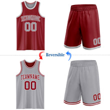 Load image into Gallery viewer, Custom Reversible Maroon Gray-White Double Side Sublimation Basketball Suit Jersey
