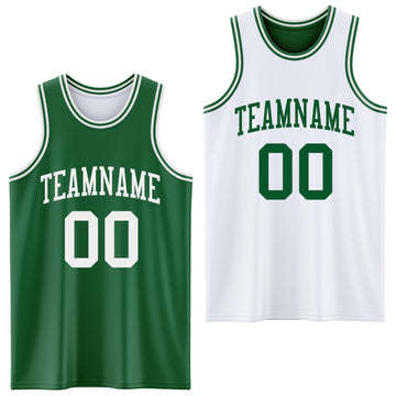 Custom Reversible Kelly Green White Double Side Sublimation Basketball Suit Jersey