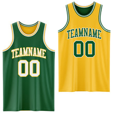 Load image into Gallery viewer, Custom Reversible Kelly Green White-Gold Double Side Sublimation Basketball Suit Jersey
