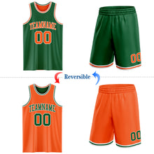 Load image into Gallery viewer, Custom Reversible Kelly Green Orange-White Double Side Sublimation Basketball Suit Jersey
