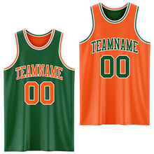 Load image into Gallery viewer, Custom Reversible Kelly Green Orange-White Double Side Sublimation Basketball Suit Jersey
