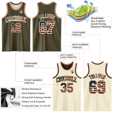 Load image into Gallery viewer, Custom Reversible Olive Vintage USA Flag Cream-Red Double Side Salute To Service Sublimation Basketball Suit Jersey
