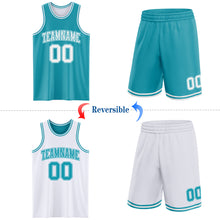 Load image into Gallery viewer, Custom Reversible Teal White Double Side Sublimation Basketball Suit Jersey
