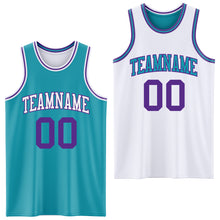 Load image into Gallery viewer, Custom Reversible Teal Purple-White Double Side Sublimation Basketball Suit Jersey
