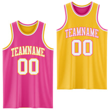 Load image into Gallery viewer, Custom Reversible Pink White-Gold Double Side Sublimation Basketball Suit Jersey
