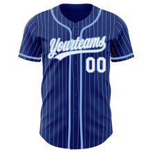 Load image into Gallery viewer, Custom Royal White Pinstripe Light Blue Authentic Baseball Jersey
