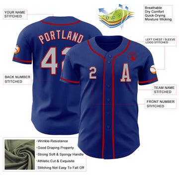 Custom Royal Gray-Red Authentic Baseball Jersey