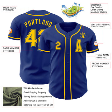 Custom Royal Yellow Authentic Baseball Jersey