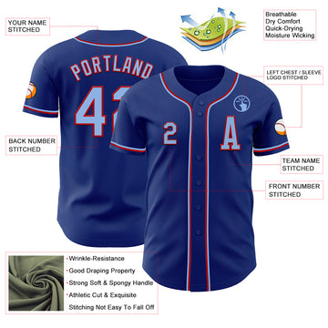 Custom Royal Light Blue-Red Authentic Baseball Jersey