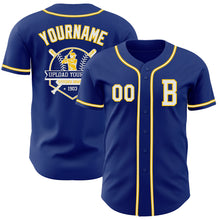 Load image into Gallery viewer, Custom Royal White-Yellow Authentic Baseball Jersey
