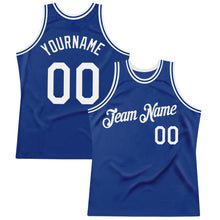 Load image into Gallery viewer, Custom Royal White Authentic Throwback Basketball Jersey
