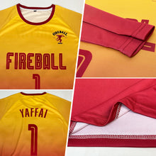 Load image into Gallery viewer, Custom Gold Crimson Sublimation Long Sleeve Fade Fashion Soccer Uniform Jersey
