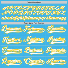 Load image into Gallery viewer, Custom Sky Blue White-Yellow Hockey Lace Neck Jersey
