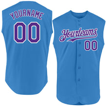 Load image into Gallery viewer, Custom Powder Blue Purple-White Authentic Sleeveless Baseball Jersey
