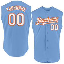 Load image into Gallery viewer, Custom Light Blue White-Orange Authentic Sleeveless Baseball Jersey
