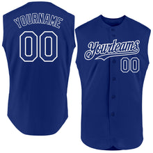 Load image into Gallery viewer, Custom Royal White Authentic Sleeveless Baseball Jersey

