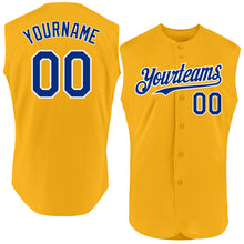 Load image into Gallery viewer, Custom Gold Royal-White Authentic Sleeveless Baseball Jersey
