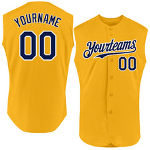 Load image into Gallery viewer, Custom Gold Navy-White Authentic Sleeveless Baseball Jersey
