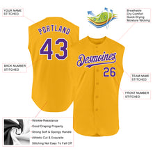 Load image into Gallery viewer, Custom Gold Purple-White Authentic Sleeveless Baseball Jersey
