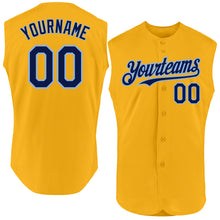 Load image into Gallery viewer, Custom Gold Navy-Light Blue Authentic Sleeveless Baseball Jersey
