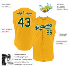 Load image into Gallery viewer, Custom Gold Green-White Authentic Sleeveless Baseball Jersey
