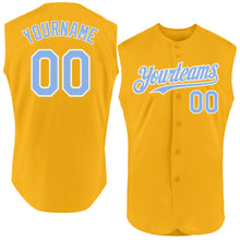 Load image into Gallery viewer, Custom Gold Light Blue-White Authentic Sleeveless Baseball Jersey
