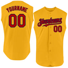 Load image into Gallery viewer, Custom Gold Red-Navy Authentic Sleeveless Baseball Jersey
