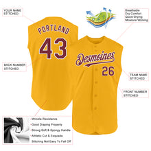 Load image into Gallery viewer, Custom Gold Burgundy-White Authentic Sleeveless Baseball Jersey
