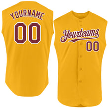 Load image into Gallery viewer, Custom Gold Burgundy-White Authentic Sleeveless Baseball Jersey
