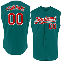 Load image into Gallery viewer, Custom Teal Red-White Authentic Sleeveless Baseball Jersey
