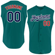 Load image into Gallery viewer, Custom Teal Navy-Red Authentic Sleeveless Baseball Jersey
