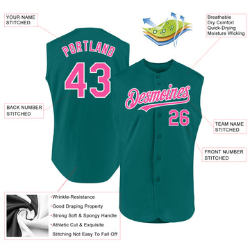 Custom Teal Pink-White Authentic Sleeveless Baseball Jersey