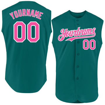 Custom Teal Pink-White Authentic Sleeveless Baseball Jersey