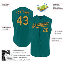 Load image into Gallery viewer, Custom Teal Old Gold-Black Authentic Sleeveless Baseball Jersey
