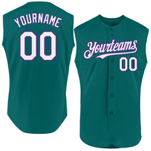 Load image into Gallery viewer, Custom Teal White-Purple Authentic Sleeveless Baseball Jersey
