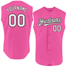 Load image into Gallery viewer, Custom Pink White-Black Authentic Sleeveless Baseball Jersey
