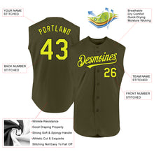 Load image into Gallery viewer, Custom Olive Neon Yellow-Black Authentic Sleeveless Salute To Service Baseball Jersey
