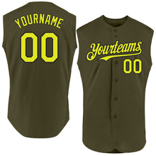 Load image into Gallery viewer, Custom Olive Neon Yellow-Black Authentic Sleeveless Salute To Service Baseball Jersey
